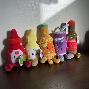 GIGGLE SCAPE Lot Of 5 Food Plush Soda Ketchup Vanilla Grape Soda Cola- BRAND NEW